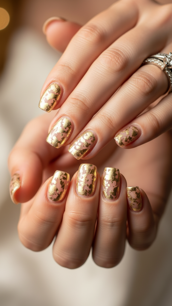 21. Gold Leaf Bridal Nails