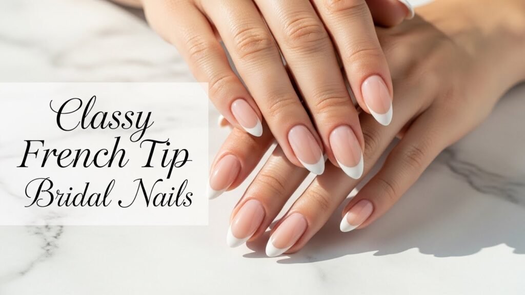 5. French Tip Bridal Nails on Nude Base