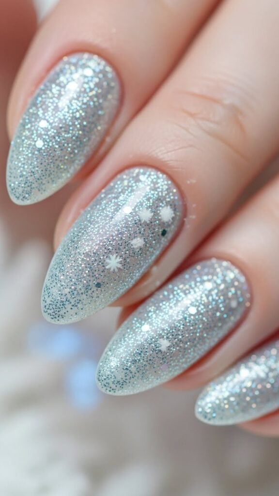 1. Icy Silver Glitter Winter Nails