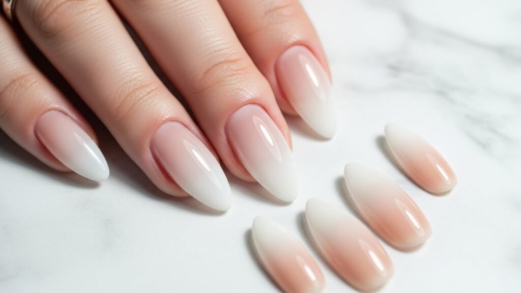 15. Sheer Milky Ombre with Nude Tips