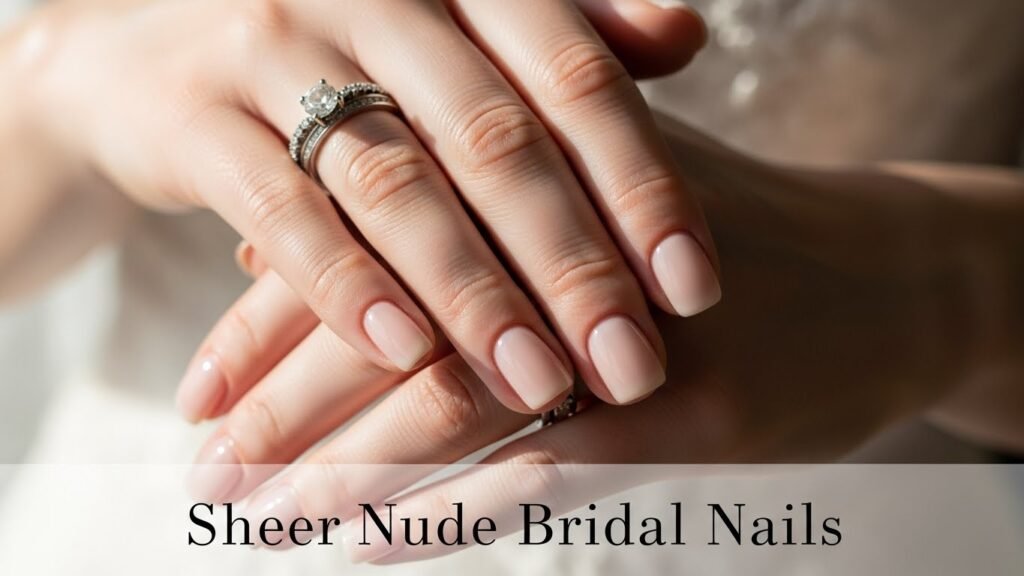 12. Sheer Nude Bridal Nails with Glossy Finish