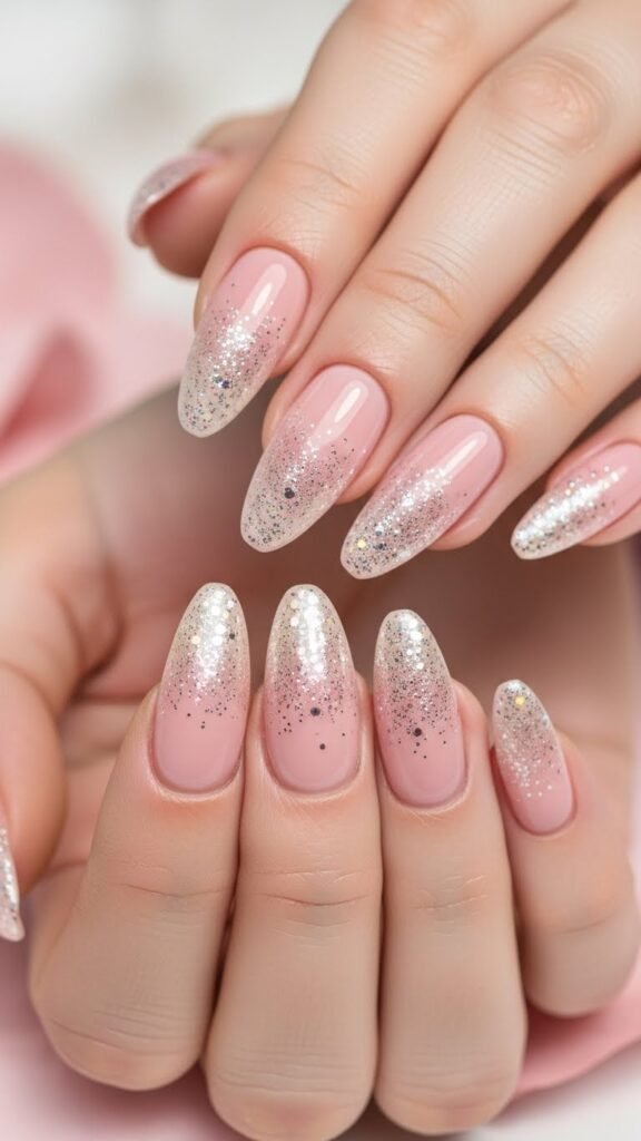 20. Neutral Pink Nails with Subtle Glitter Fade