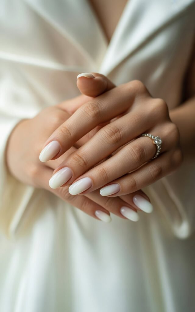 1. Soft White Ombré Bridal Nails