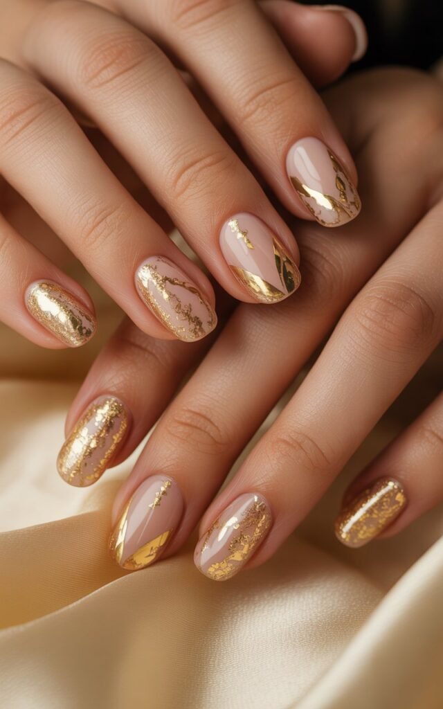 6. Gold Foil Bridal Nails