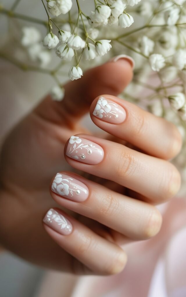 5. Nude Pink with White Floral Art