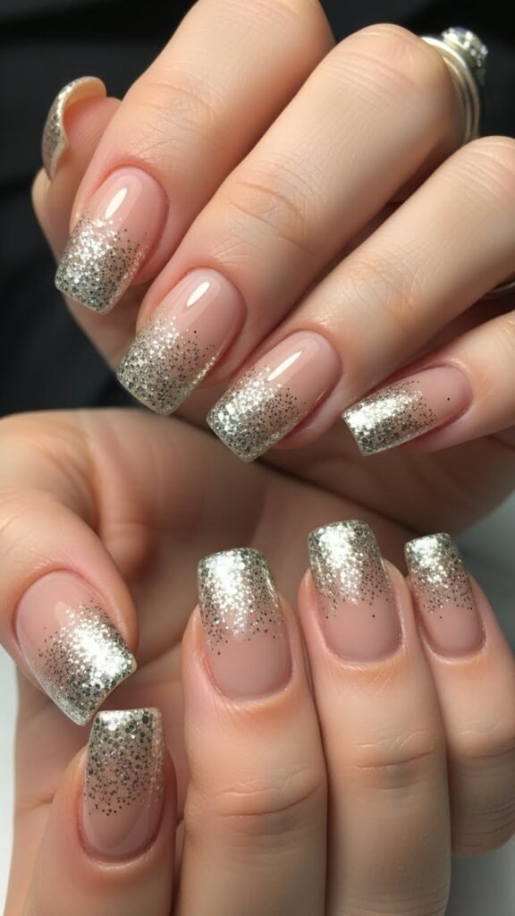 11. Beige And Glitter Ombre Nail