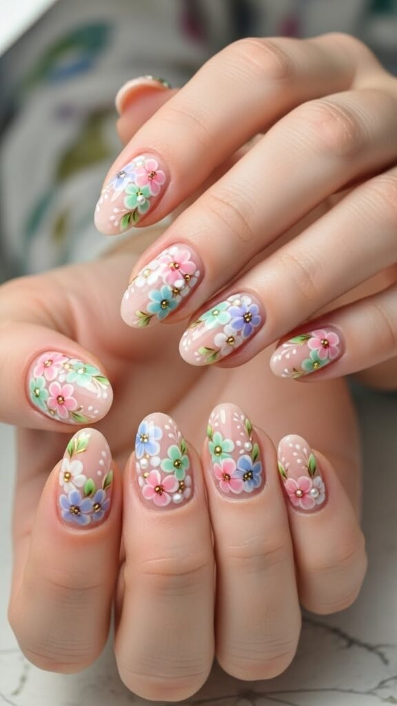5. Floral Bridal Shower Nails