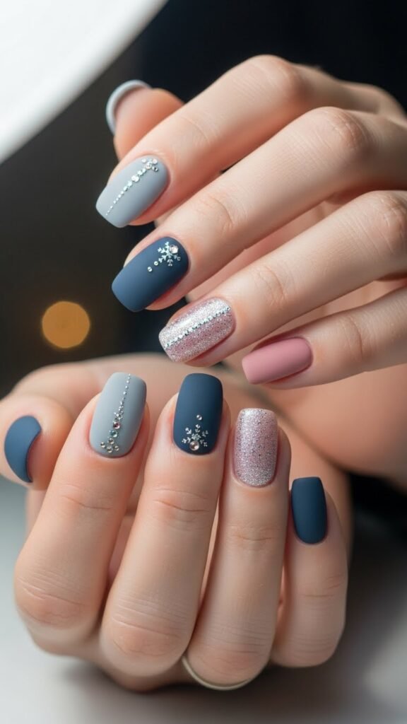 13. Matte Winter Nails with Sparkly Details