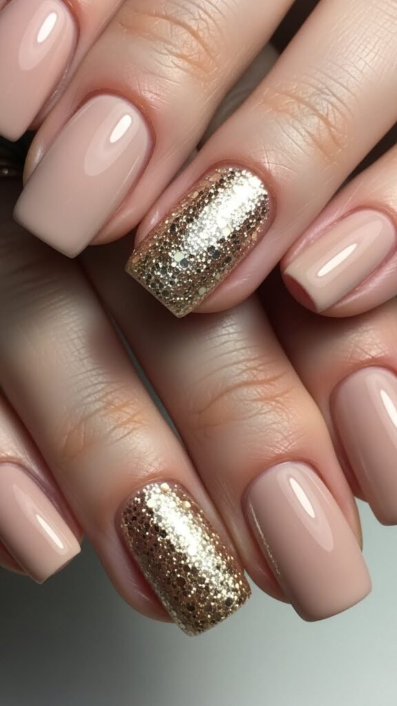 7. Glitter Accent Bridal Shower Nails