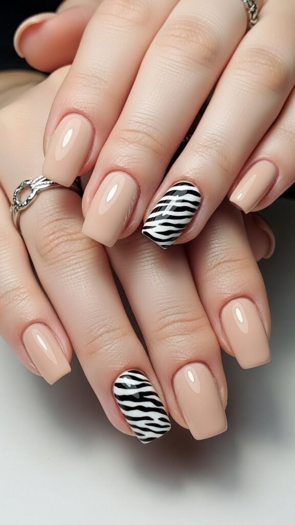 14. Beige With Zebra Print Accents Nail