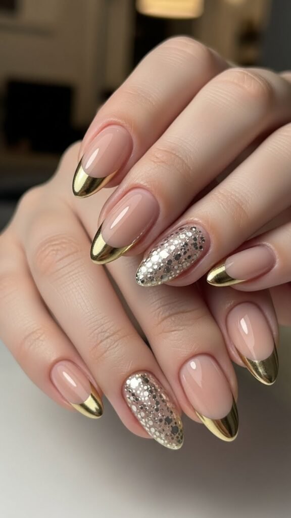 9. Metallic French Tip New Year Nails
