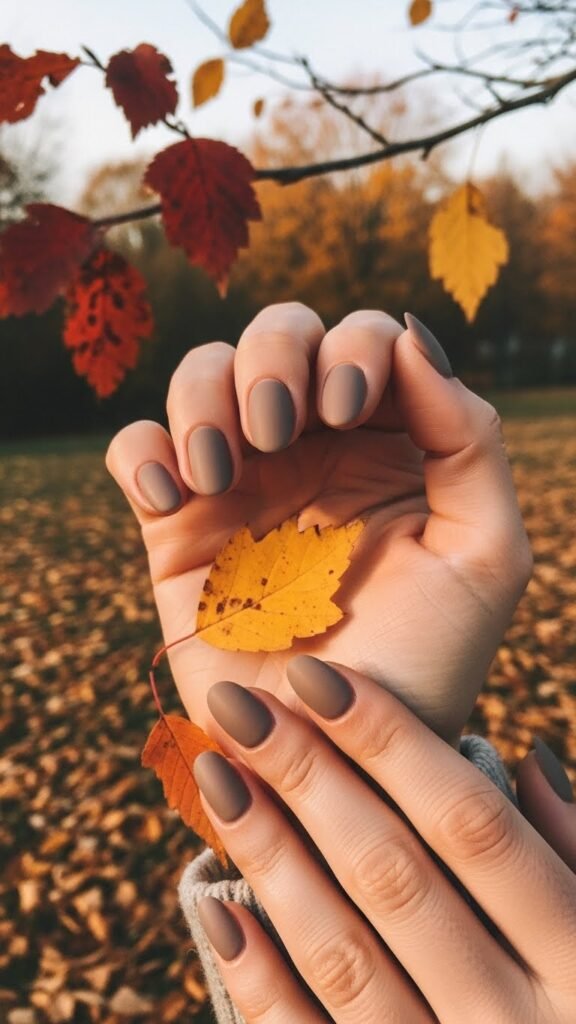 Idea 2: Soft Taupe Almond Neutral Fall Nails