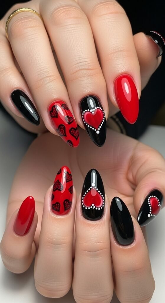 17. Black & Red Valentine’s Nails