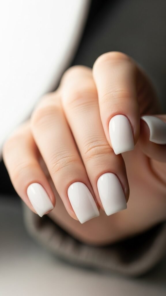 5. Milky White Short Nails