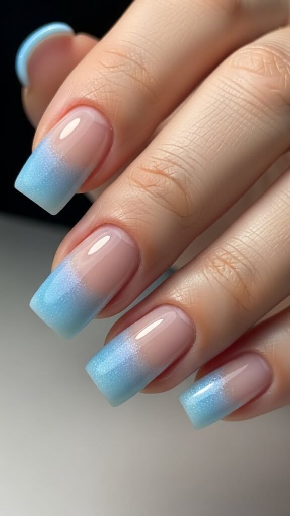 22. Soft Blue Icy Tips