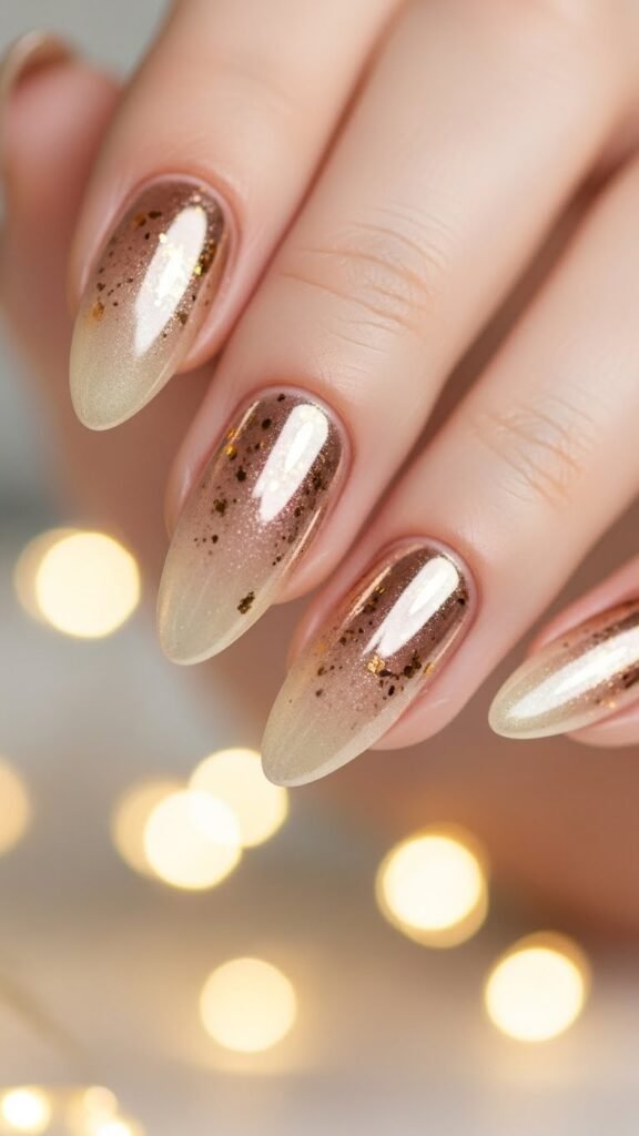 Neutral Fall Nails with Soft Chrome Finish