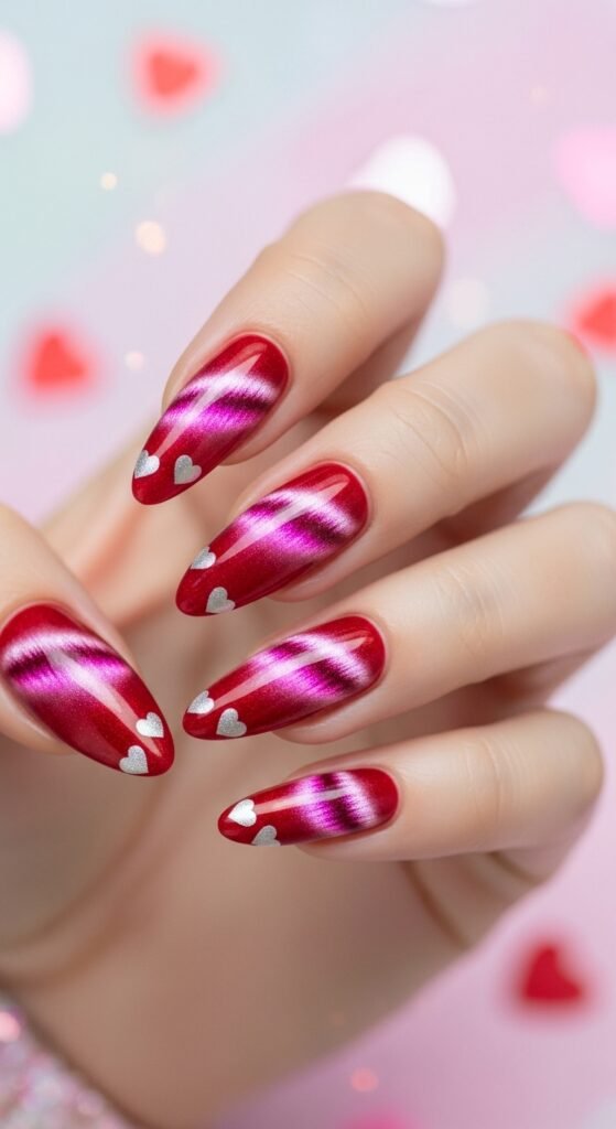 14. Cat Eye Valentine’s Nails
