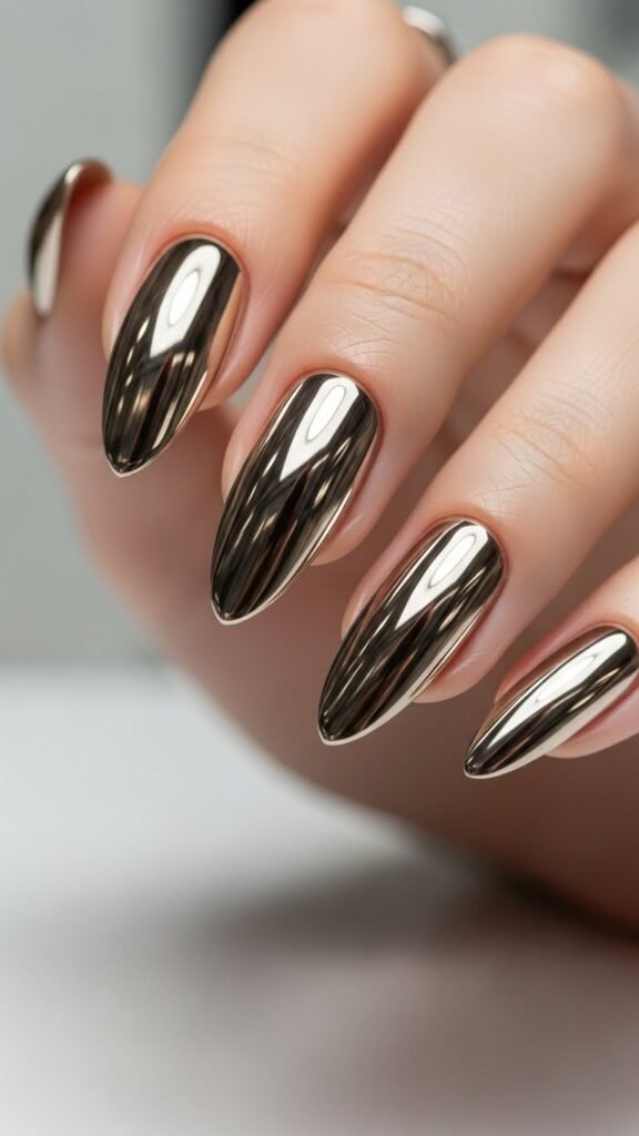 Neutral Nails with Chrome Finish