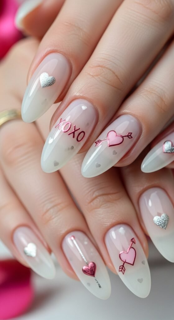 18. Milky White Valentine’s Nails