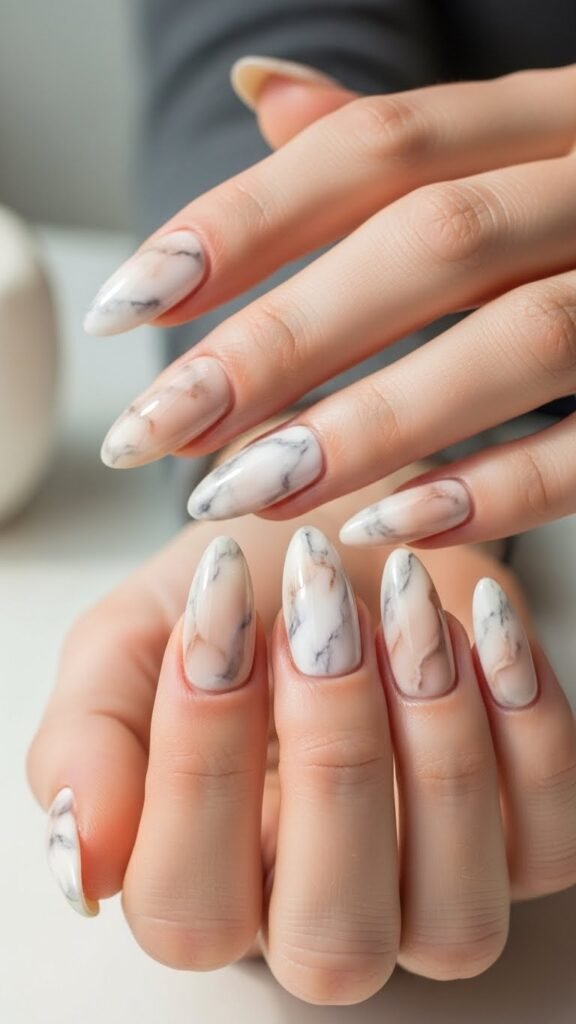 Neutral Nails with Marble Effect