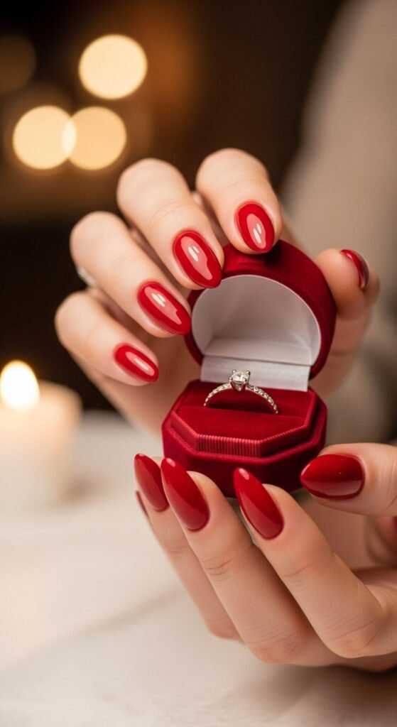 1. Classic Red Valentine’s Nails