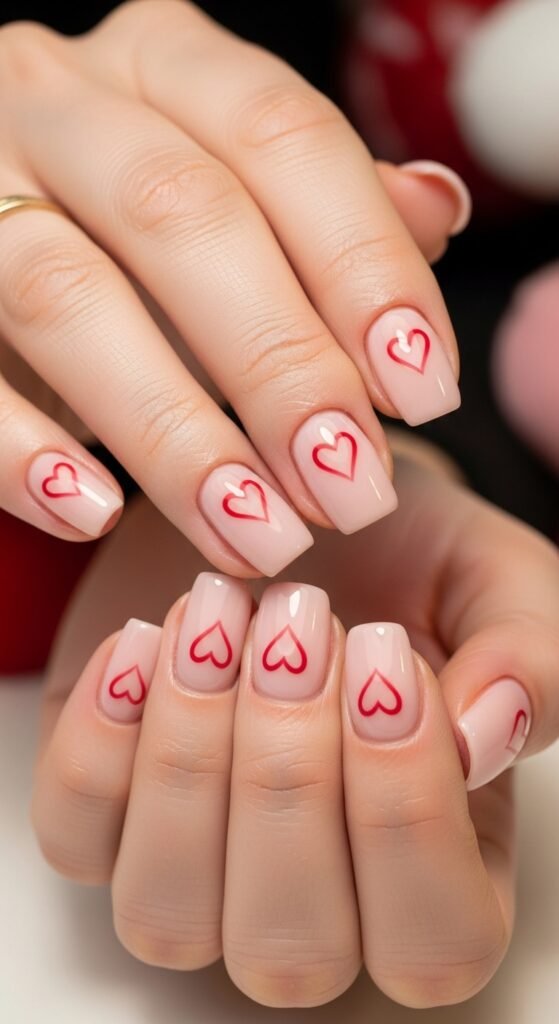 11. Heart Outline Valentine’s Nails