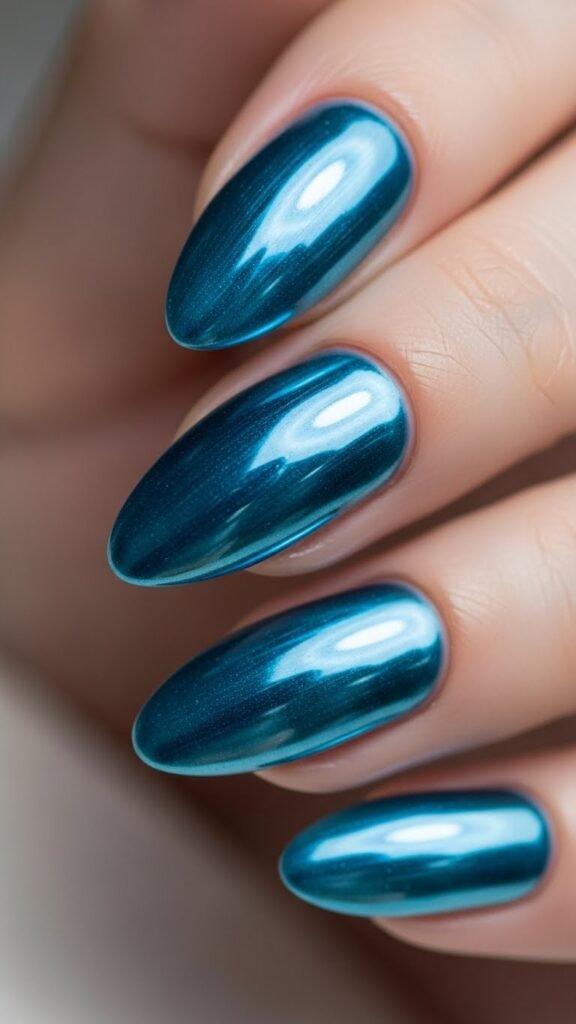 31. Winter Blue Chrome Icy Nails