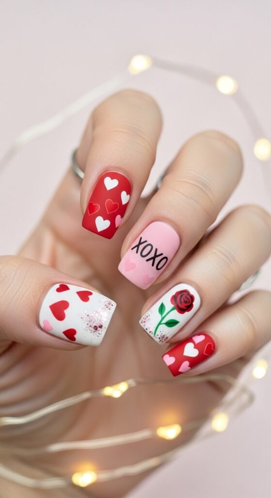 10. Matte Valentine’s Nails