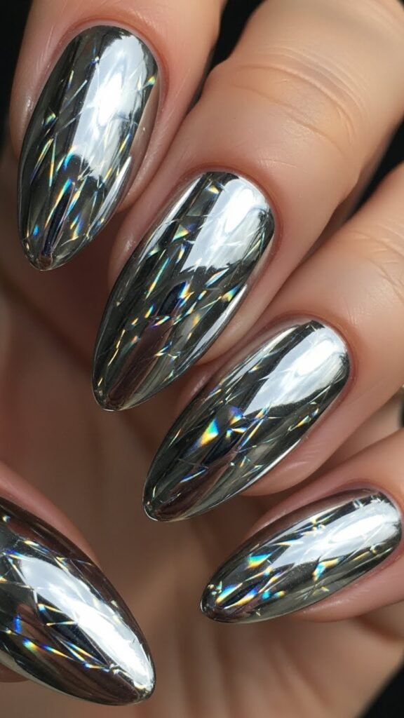 2. Icy Chrome Almond Nails