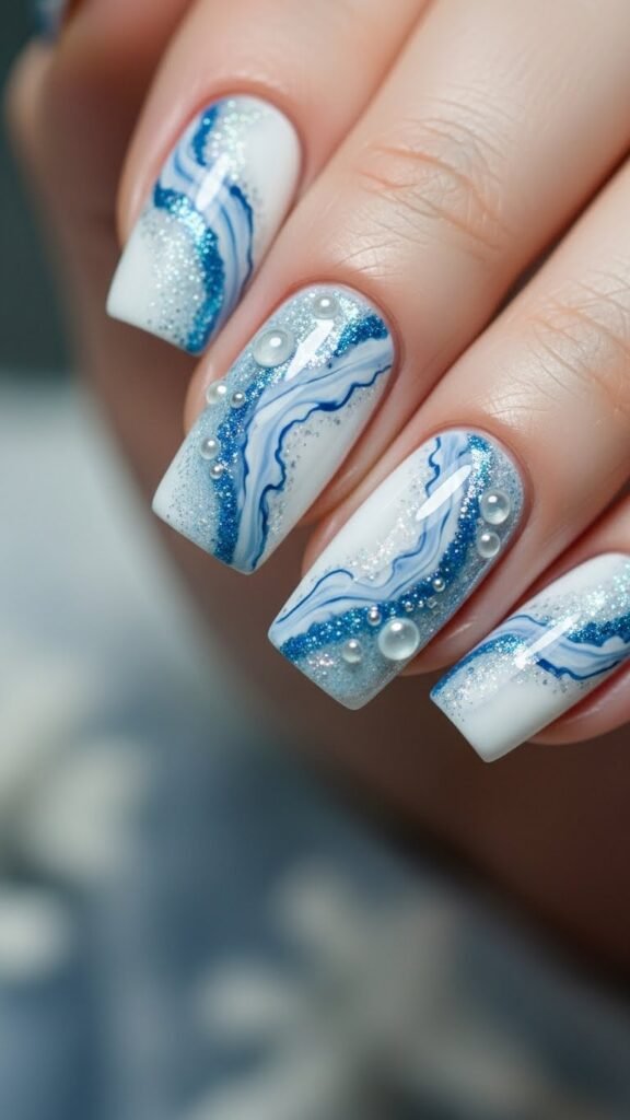 17. Frozen Marble Nails
