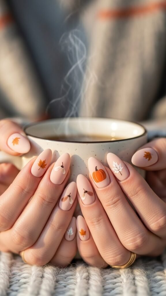 Matte Nude Almond Neutral Fall Nails