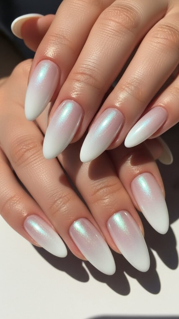 35. Frozen Pearl Ombre Nails