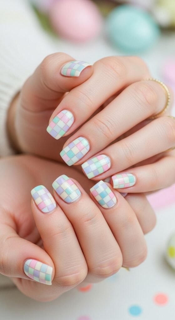 21. Pastel Checkerboard Nails