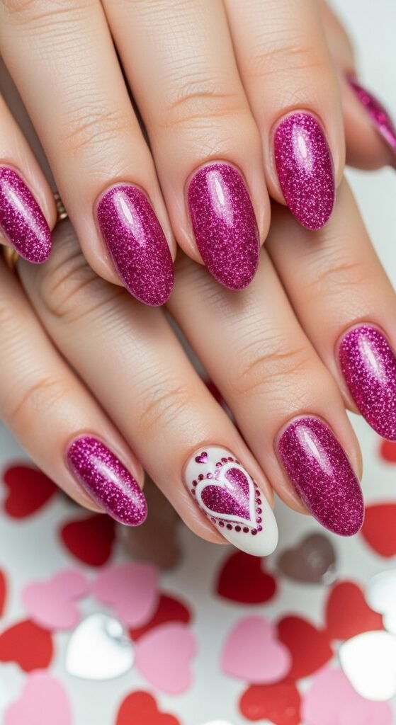 5 . Glitter Pink Valentine Nails