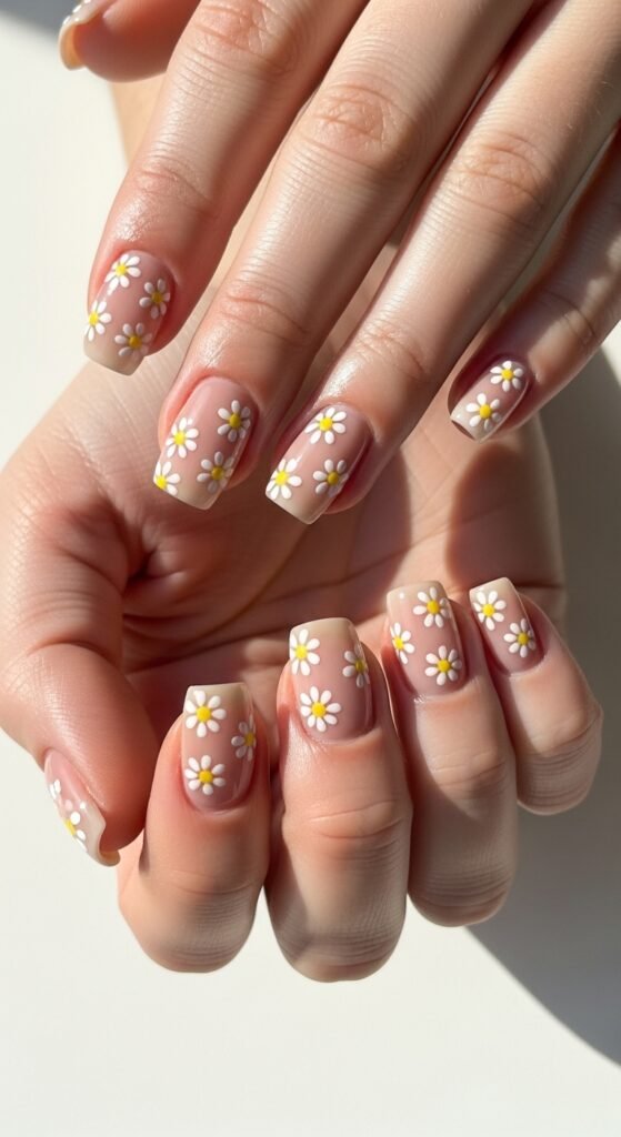 2. Tiny Daisy Accent Nails