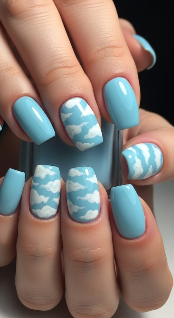 31. Blue Sky Cloud Nails