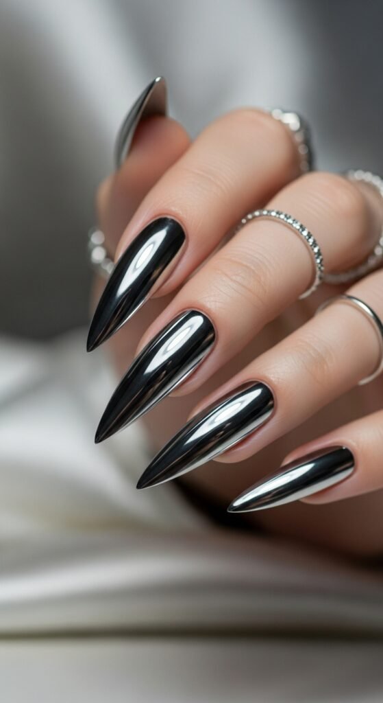 6. Chrome Stiletto Nails