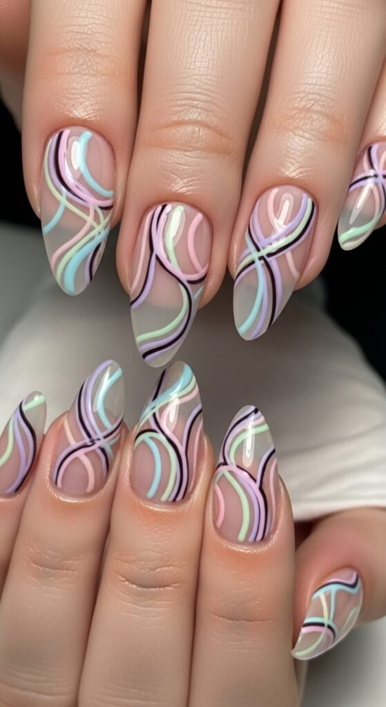 16. Pastel Swirl Nails