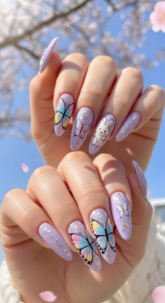 18. Butterfly & Bunny Combo Nails