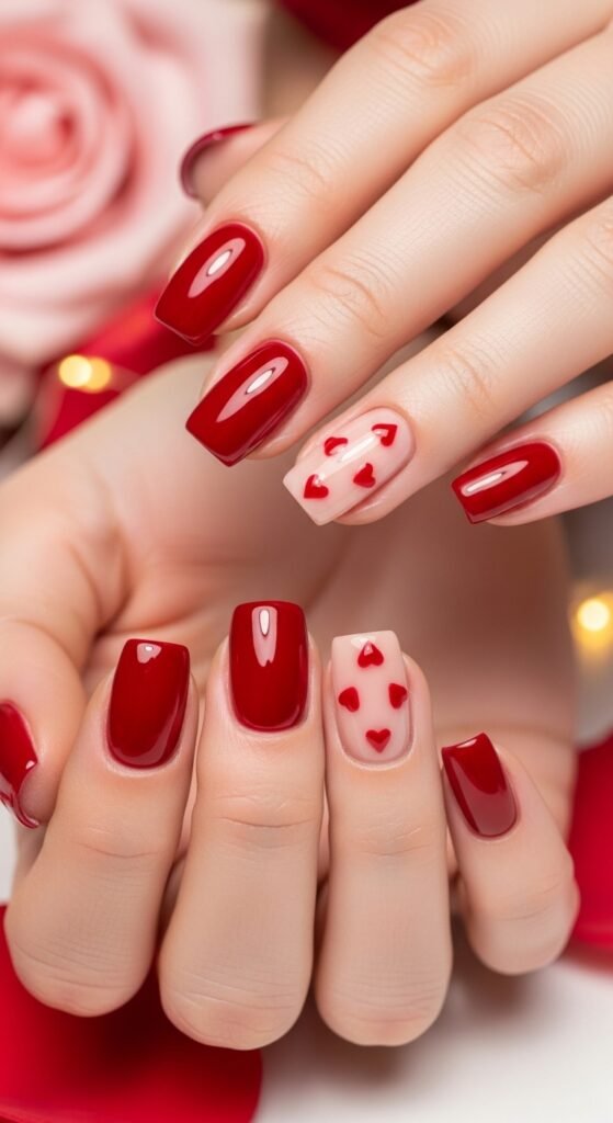 2. Classic Red Valentine Nails