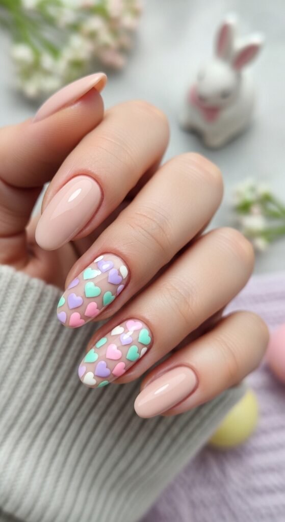 30. Pastel Heart Accent Nails