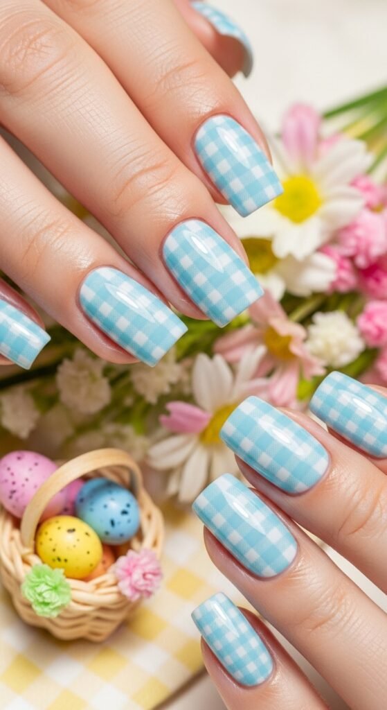 13. Gingham Pattern Nails