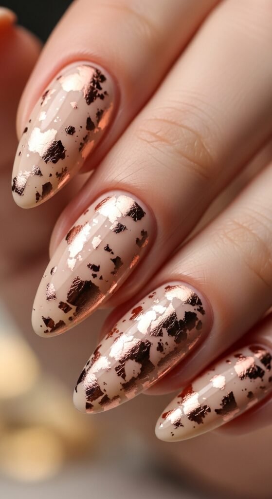 19. Beige and Rose Gold Nails