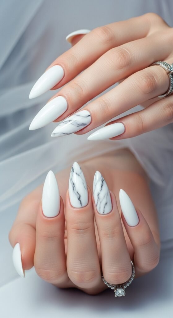 8. White Stiletto Nails