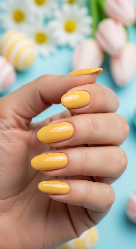 28. Butter Yellow Glossy Nails