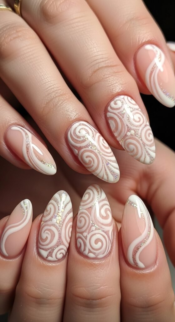 34. Peach and White Swirl Design