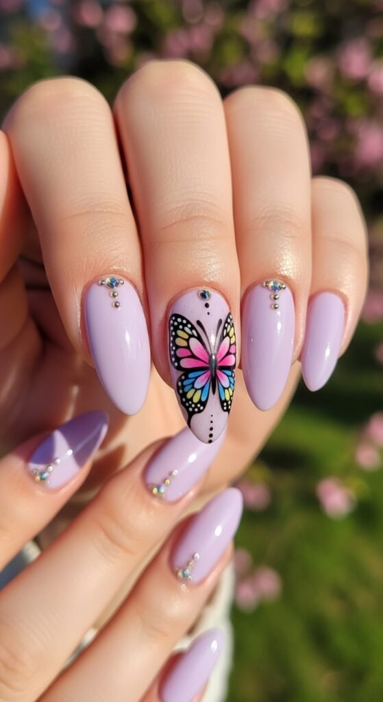 8. Butterfly Accent Nails