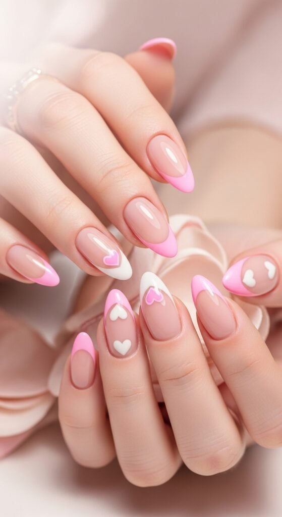 2. Pink French Tip Valentine Nails