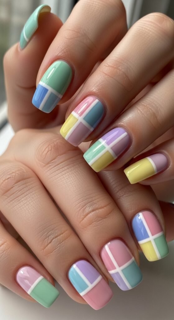 24. Pastel Color Block Nails