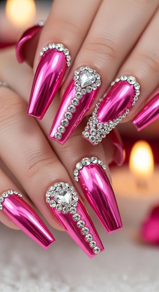 3. Hot Pink Glam Valentine Nails